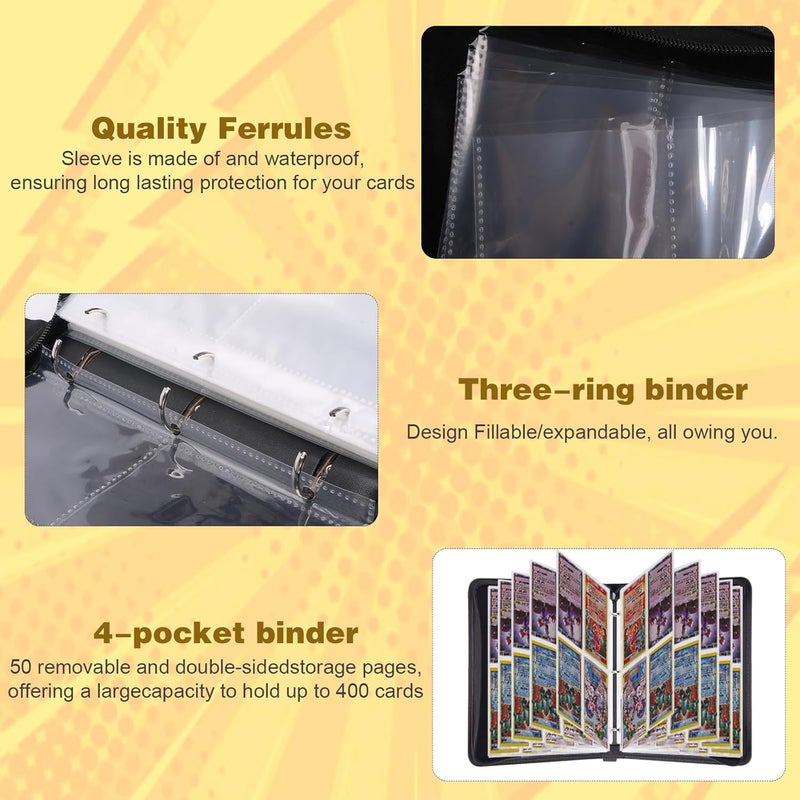 awedsu Collectible Trading Card Albums,Collectible Trading Card Protective Sleeves,Card Binder 4-Pocket,400 Pockets Card Case Holder for TCG, Sports Card. - Image 5